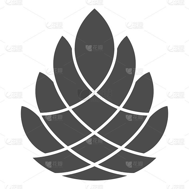 松果固体图标，新年概念，松果标志在白色背景，雪松锥体图标在象形风格的移动概念和网页设计。矢量图形。