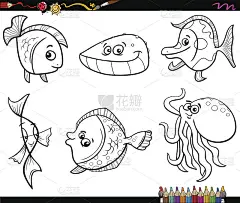 海洋动物设置着色页