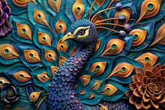 现代唯美浮雕立体孔雀浮雕装饰背景