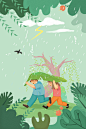 清明节清明雨踏青卡通海报