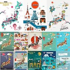 日本旅游地标建筑手绘和风日系插画装饰画矢量AI设计素材 C321-淘宝网