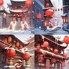 新年雪景插画