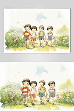数字艺术学生放假开心过暑假扁平风插画