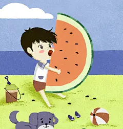 森系水彩儿童风景画插画