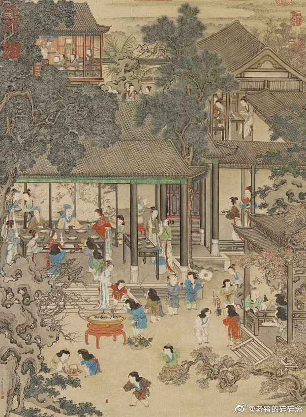 超高清古画｜岁朝欢庆图轴 清 姚文瀚 -花瓣网