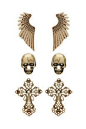 TOPSHOP 耳钉组，翅膀、骷髅、十字架，做旧金色酷酷的。