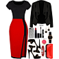 #fashion #fashionset #outfitonly #outfit #dress #dresses #shoes #heels #sandals #bag #clutch #red #black #jacket #bracelets #earrings #blackandred #dressy