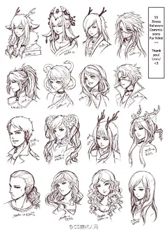 #绘画参考学习# 炒鸡赞的动漫人物发型设计绘制参考~来自DA：zenithomocha.deviantart.com