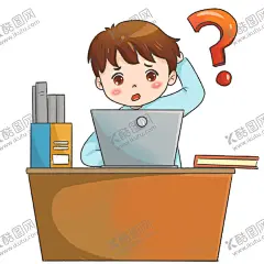 卡通男孩上班素材 【酷图网】插画,卡通,手绘人物,卡通男孩,上班遇到疑问