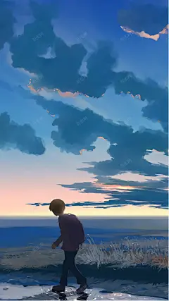 蓝色云彩插画寂静背景 背景 设计图片 免费下载 页面网页 平面电商 创意素材