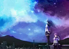 日系动漫卡通手绘唯美天空星空场景图片 插画参考临摹 (356)
