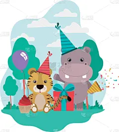 动物,贺卡,可爱的,蛋糕,野生动物,壁纸,农场,河马,节日,庆祝
