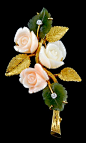 CARTIER Coral Jade Diamond Flower Pin - Yafa Jewelry