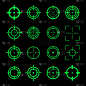 目标目标图标集。绿色瞄准标志狙击手射击组。十字狙击手。