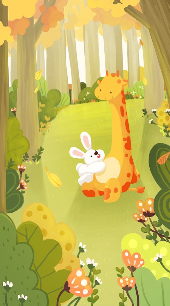 壁纸平铺可爱萌动清新动漫卡通动物温暖暖心郊外季节