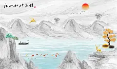 亮十一144-新中式意境禅意抽象山水大理石纹江山如此多娇