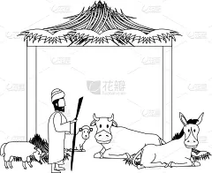 耶稣降生,旋转类游乐,动画片,传统,家庭,景象,剪影