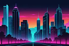 光亮霓虹灯光城市建筑风景插画
