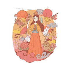 中秋20200910 中秋圆月月亮兔子祥云传统节日矢量插画素材AI EPS-淘宝网