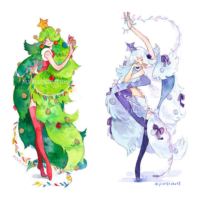 圣诞树妹子-M..Y__涂鸦王国插画