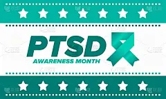 6月的PTSD意识月。创伤后应激障碍。在美国每年庆祝一次。医疗保健和意识设计。海报，卡片，横幅和背景