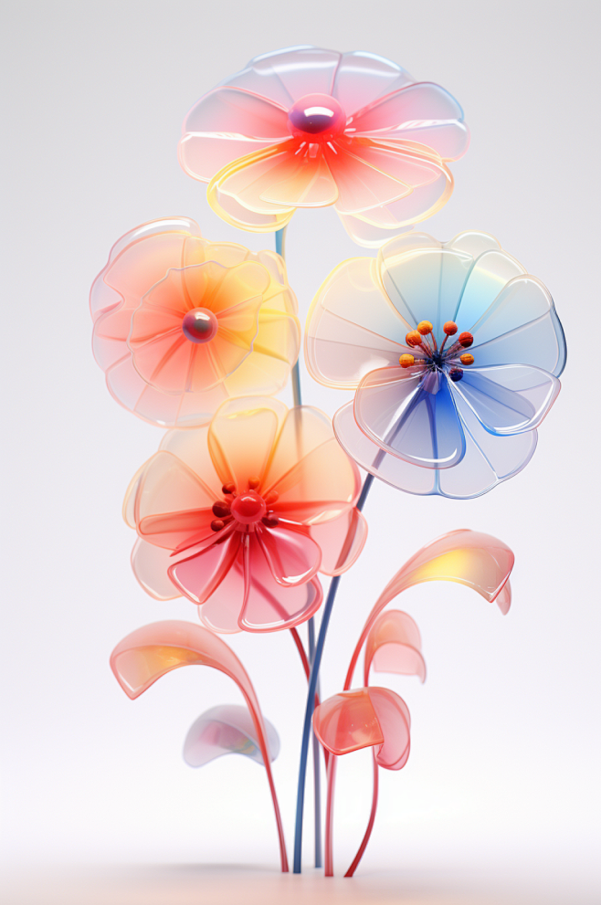AI数字艺术C4D玻璃花朵元素-众图网