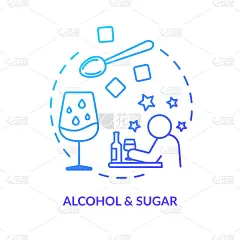 酒精和糖的概念图标。侍酒师小贴士，品酒建议点子细线插画。用杯中酒滴来评价葡萄酒。矢量隔离轮廓RGB彩