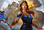 General 2056x1446 digital art women magician warrior fantasy girl wands green eyes Smite video games fan art mythology queen (royalty)