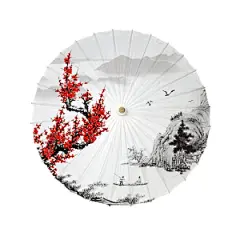 中国风水墨山水墨迹中国古风古典水墨山水油雨伞素材元素