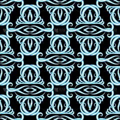 复古的大马士革3d矢量无缝模式。观赏植物的背景。手绘线艺术窗饰复古花，漩涡，华丽的装饰纹理装饰品。面