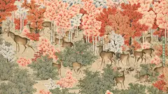 中国风国画古代名人名画花鸟画顾铨丹枫呦鹿图轴