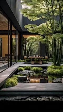 建筑系列通用实景禅意庭院池图片素材-花瓣网