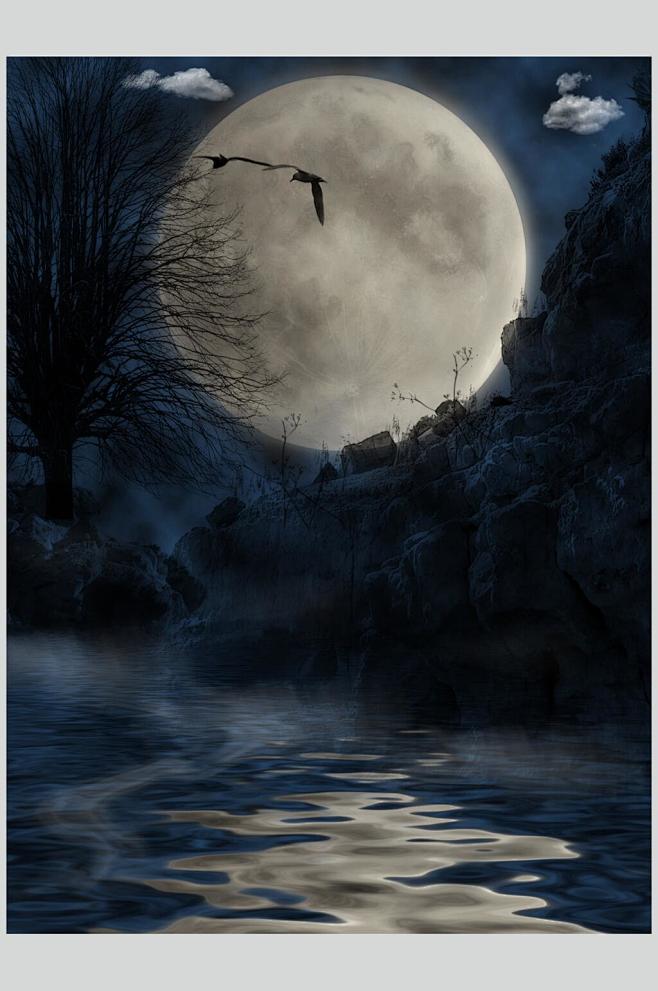 魔幻暗黑CG场景月色摄影图