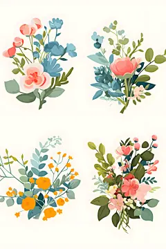 卡通花草扁平化设计素材