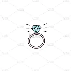 手绘光彩夺目的婚礼，订婚戒指扁平的矢量图标孤立在白色的背景上。情人节的概念图标。.