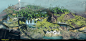 Cyberpunk 2077 - North Oak Designs, Ward Lindhout : Designs for the super rich north oak area, the one area in Night City where gardeners are constantly busy to make it so that plants can grow. North Oak residence use intricate neo-kitsch patterns in thei