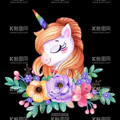 独角兽  - 源文件下载【酷图网】独角兽,漂亮的独角兽,手绘,奇幻,七彩,