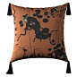 Modern Monkey Cushion, Tropical Iron Pattern Velvet Pillow Black Fringes Tassels For Sale at 1stDibs