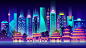 【可下载】城市夜景炫彩科技风格的AI商业插画背景设计源文件模板素材