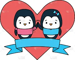 可爱的,动物,企鹅,伴侣,动物心脏,缎带,男孩,白昼,冬天,爱