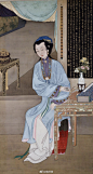 清人绘《雍亲王题书堂深居图屏》之持表对菊。