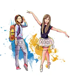 隐身少女Alice-李宁 来次shine活动 运动达人（1） 商业 人物形象设计 卡通 插画 水彩 泼墨 年轻 活力 青春 舞蹈 芭蕾 背包客 女 动作