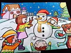 正正正面图
打雪仗堆雪人儿童画范画#每日一幅，简笔画##儿童画画##简笔画课堂##专业打雪仗20年# ​