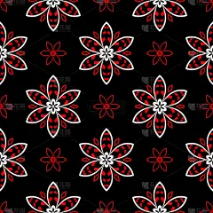 无缝图案与花。黑红白背景