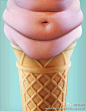 @广告也疯狂：这是法国的一则减肥广告，当你被各种美味冰淇淋的诱惑，难以克制自己的嘴巴时，就来看看这个吧！转发，收藏，@ 给管不住嘴的ta！[衰]