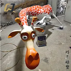 原创微笑长颈鹿动物雕塑室内玻璃钢摆件艺术创意北欧卡通小品装饰