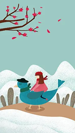 绘插画原创插画手绘人物手绘女孩 雪 雪地 雪山 高清背景 背景 设计图片 免费下载 页面网页 平面电商 创意素材
