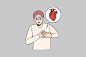 患有心脏疾病的男人描边插画矢量图设计素材