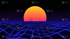 3D线框海浪日落