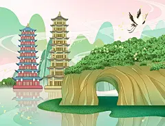 桂林山水地标插画